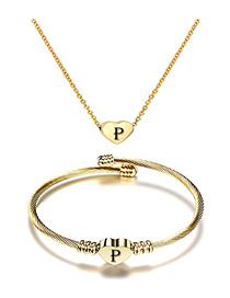 Fashion P Stainless Steel 26 Letters Gold Necklace And Bracelet Set