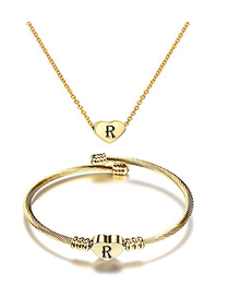 Fashion R Stainless Steel 26 Letters Gold Necklace And Bracelet Set