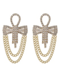 Fashion Gold Color Zircon Bowknot Tassel Stud Earrings
