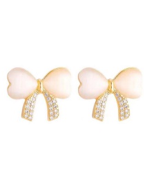 Fashion Gold Color Micro Diamond Bow Opal Stud Earrings
