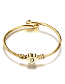 Fashion D Gold 26 Letters Stainless Steel Braided Cable Bracelet