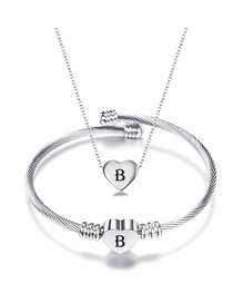 Fashion B Stainless Steel 26 Letters Necklace And Bracelet Set