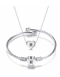 Fashion H Stainless Steel 26 Letters Necklace And Bracelet Set