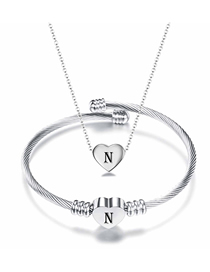 Fashion N Stainless Steel 26 Letters Necklace And Bracelet Set
