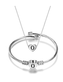 Fashion O Stainless Steel 26 Letters Necklace And Bracelet Set
