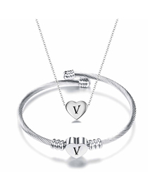 Fashion V Stainless Steel 26 Letters Necklace And Bracelet Set
