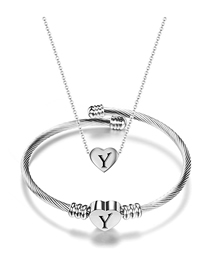 Fashion Y Stainless Steel 26 Letters Necklace And Bracelet Set