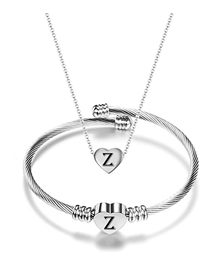 Fashion Z Stainless Steel 26 Letters Necklace And Bracelet Set