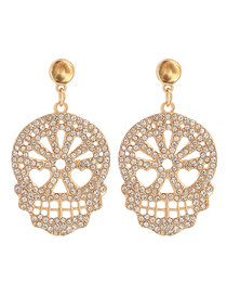 Fashion White Carved And Diamond Skull Stud Earrings
