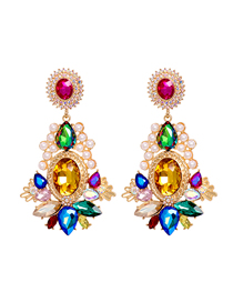 Fashion Color Alloy Inlaid Drop-shaped Diamond Earrings
