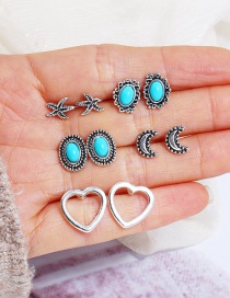Fashion 3# Alloy Diamond Crescent Heart Starfish Stud Earring Set