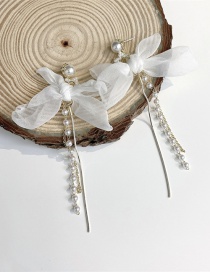 Fashion Earrings (925 Silver Needles) Pearl Bow Tassel Earrings