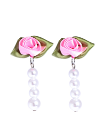 Fashion Pink Flower Pearl Earrings