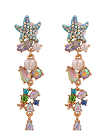 Fashion Color Diamond-studded Starfish And Pearl Earrings