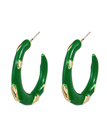 Fashion Green Alloy Wave Point C-shaped Earrings