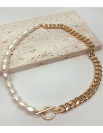 Fashion Gold Color Pearl Chain Stitching Necklace