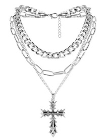 Fashion Silver Color Alloy Thick Chain Cross Necklace