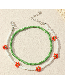 Fashion White+orange+green Daisy Rice Beads Beaded Anklet Set