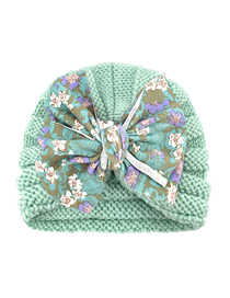 Fashion Mint Green + Blue Printed Bow Knit Pullover Hat