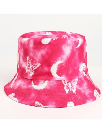 Fashion Rose Red Tie-dye Butterfly Print Double-sided Fisherman Hat