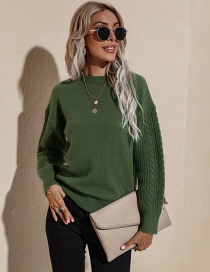Fashion Army Green Round Neck Knitted Pullover Sweater