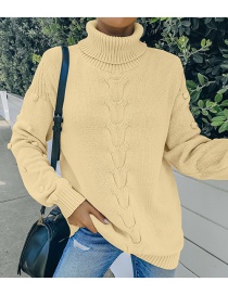 Fashion Apricot Turtleneck Knitted Long-sleeved Sweater