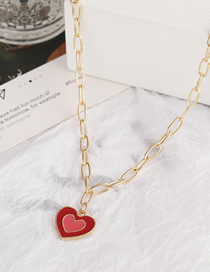Fashion Red Alloy Oil Drop Double Heart Necklace