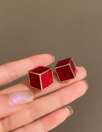 Fashion Red Three-dimensional Geometric Square Earrings