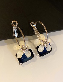 Fashion Navy Blue Crystal Flower Earrings