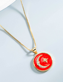 Fashion Red Copper Micro-inlaid Zirconium Oil Drop Oil Moon Star Necklace