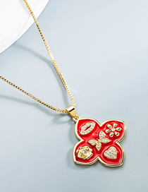 Fashion Red Copper Inlaid Zirconium Oil Drop Cross Flower Necklace