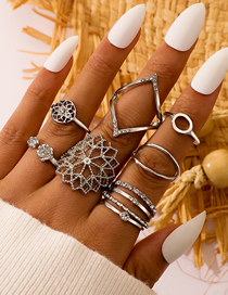 Fashion 7# Flower Geometric Pearl Ring Set