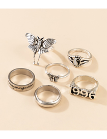 Fashion Silver Color Alien Butterfly Tai Chi Letter Ring Set