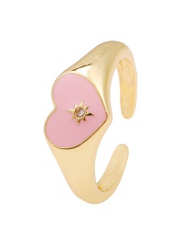 Fashion Pink Copper Inlaid Zircon Drop Oil Love Heart Ring