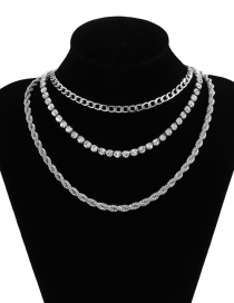 Fashion Silver Color Multi-layer Twist Chain Hollow Diamond Necklace