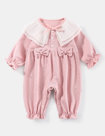 Fashion Pink Lace Round Neck Bow Baby Jumpsuit