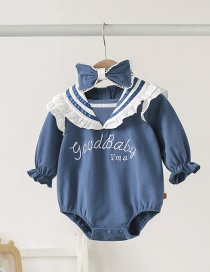 Fashion Blue Lace Letters Baby Jumpsuit With Hair Band