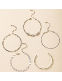 Fashion Silver Color Geometric Chain Disc Bracelet Set