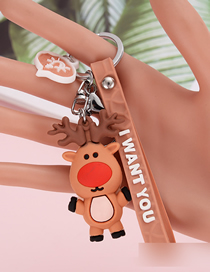 Fashion Elk + Brown Leather Rope Soft Christmas Deer Letter Strip Keychain