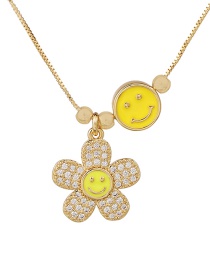 Fashion Yellow Copper Inlaid Zircon Drop Oil Smiley Flower Necklace