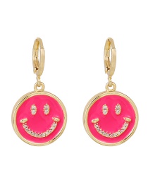 Fashion Red Copper Inlaid Zircon Earrings With Smiley Face