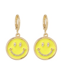 Fashion Yellow Copper Inlaid Zircon Earrings With Smiley Face