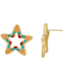 Fashion Style 4 Copper Plated 18k Gold Color Drop Oil Five-pointed Star Stud Earrings