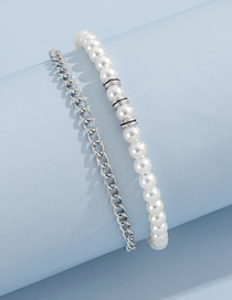 Fashion Silver Color Pearl Stitching Chain Anklet
