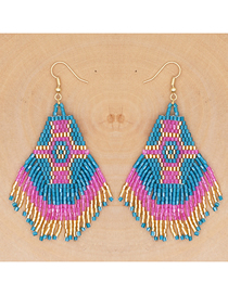 Fashion Blue Geometric Rice Beads Beaded Tassel Earrings