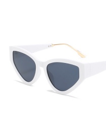 Fashion White Frame All Gray Film Cat-eye Wide-leg Sunglasses