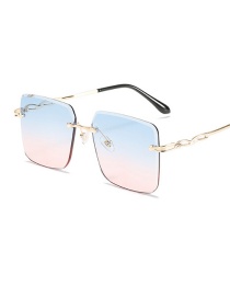 Fashion Gold Color Frame Blue Powder Tablets Rimless Rimless Sunglasses