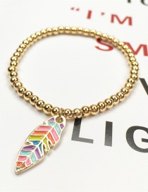 Fashion Golden Copper Drop Oil Leaf Gold Beaded Double Layer Bracelet