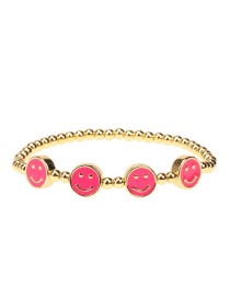 Fashion Rose Red Metal Dripping Smiley Face Beaded Elastic Bracelet