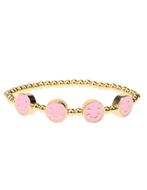 Fashion Pink Metal Dripping Smiley Face Beaded Elastic Bracelet